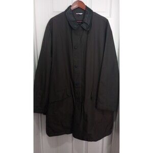 Barrington Mens 44L Green Trench Coat 100% Leather Collar Made In Sri Lanka